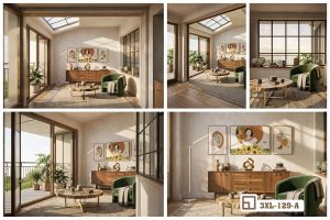 Tranh cô gái hướng dương - Nét đẹp rạng ngời thắp sáng không gian sống 3XL 129 A m5 bo ba tranh co gai huong duong phong cach gallery nghe thuat xuongtranhcanvas
