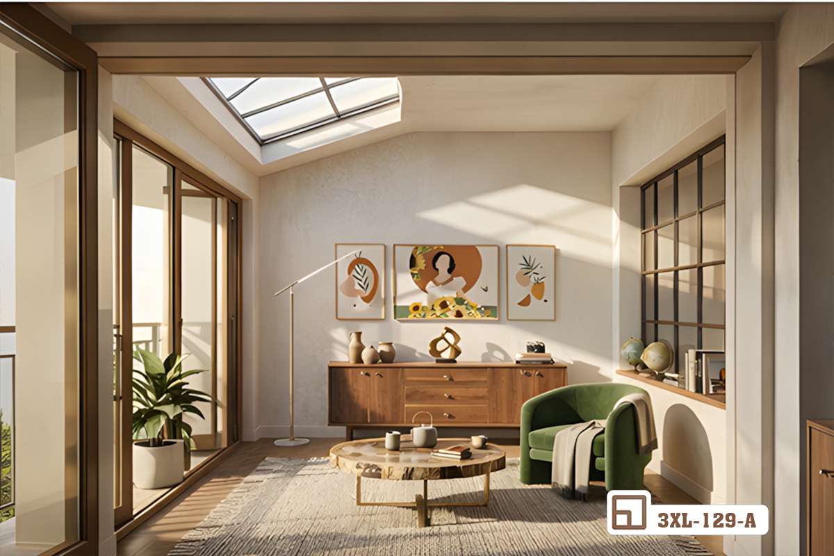 tranh cô gái hướng dương góc chụp nghiêng bên khung cửa sổ kính đón hoàng hôn Góc chụp nghiêng tinh tế ghi lại hiệu ứng ánh sáng chiếu rọi lên bề mặt tranh cô gái hướng dương