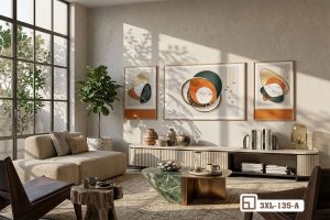 Tranh hình học đối xứng - Dấu ấn đương đại kiến tạo không gian mở 3XL 135 A m2 bo tranh hinh hoc doi xung phong cach hien dai toi gian xuongtranhcanvas