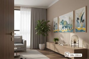Tranh voi phong thủy vàng - Biểu tượng tài lộc và quyền uy cho gia chủ 3XL 159 A m6 tranh voi phong thuy vang treo phong khach biet thu hoang gia xuongtranhcanvas