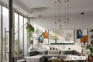 Tranh hươu vàng tài lộc - Kiệt tác nghệ thuật mang vượng khí vào tổ ấm 3XL 162 A m6 tranh huou vang tai loc phoi canh khong gian mo khoang dat xuongtranhcanvas