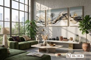 Tranh đồi núi uốn lượn - Bản giao hưởng thiên nhiên đầy nên thơ và huyền ảo 3XL 165 A m2 bo tranh doi nui uon luon treo phong khach ngap tran anh nang xuongtranhcanvas