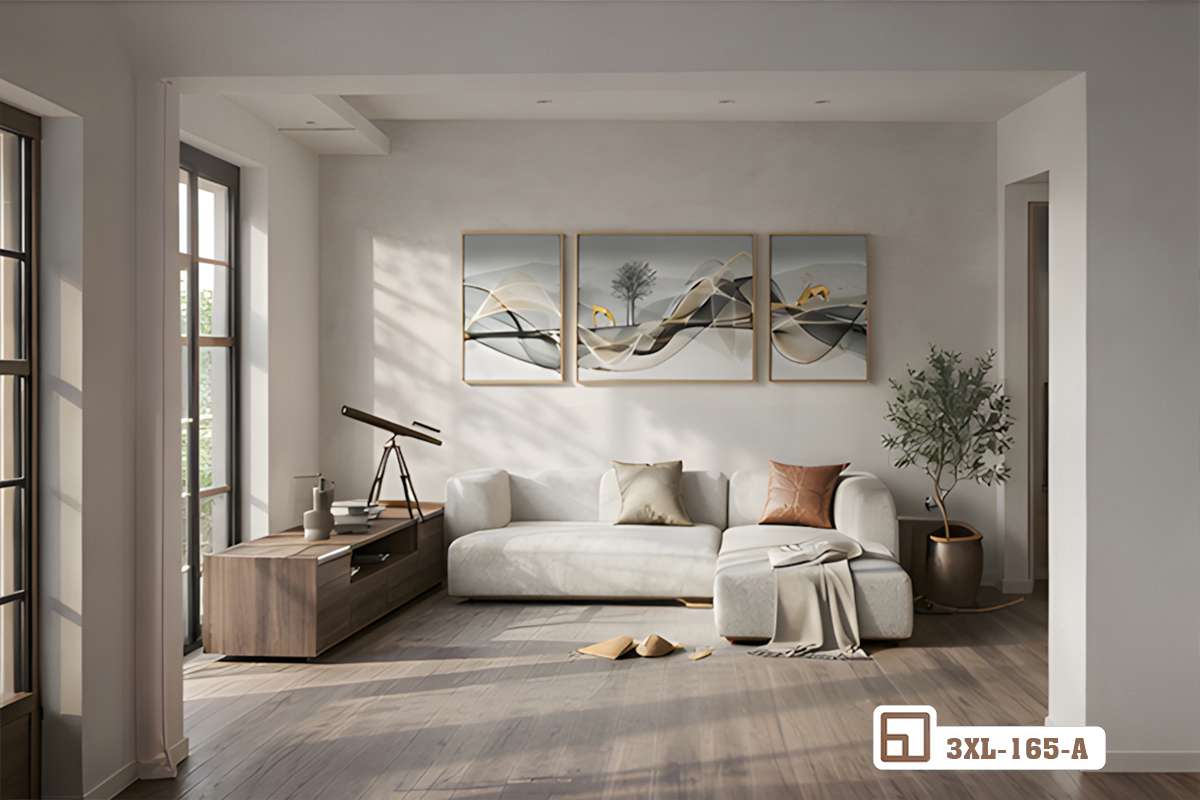 tranh trang trí phòng khách nhìn qua khung cửa vòm hướng ra không gian mở thoáng đãng góc nhìn nghệ thuật qua khung cửa vòm hướng vào không gian phòng khách trang trí tranh đẹp