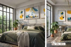 Tranh treo tường hươu vàng lông vũ - Tuyệt tác đánh thức vượng khí phòng ngủ 3XL 185 A m7 tranh treo tuong huou vang long vu treo tuong phong ngu lon xuongtranhcanvas
