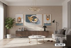 Tranh Canvas Nghệ Thuật Trừu Tượng Tông Xanh Ghi Hiện Đại 3Xl-258-A Mã-3XL-258-A 3XL 258 A Tranh Canvas Trừu Tượng Khối Hình Học Và Lá Vàng Kim Hiện Đại m4