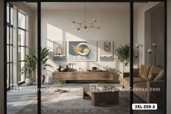Tranh Canvas Nghệ Thuật Trừu Tượng Tông Xanh Ghi Hiện Đại 3Xl-258-A Mã-3XL-258-A 3XL 258 A Tranh Canvas Trừu Tượng Khối Hình Học Và Lá Vàng Kim Hiện Đại m6