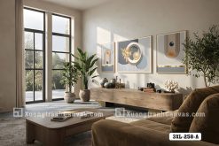 Tranh Canvas Nghệ Thuật Trừu Tượng Tông Xanh Ghi Hiện Đại 3Xl-258-A Mã-3XL-258-A 3XL 258 A Tranh Canvas Trừu Tượng Khối Hình Học Và Lá Vàng Kim Hiện Đại m7