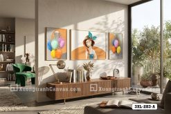3XL 283 A Nghệ Thuật Tranh Canvas Cô Gái Và Bong Bóng Tông Cam Hiện Đại m1