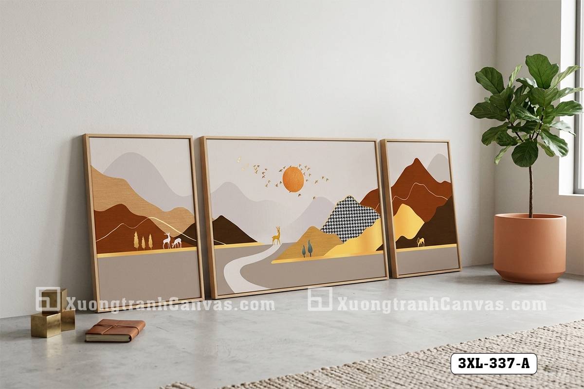 Tranh Canvas Nghệ Thuật Phong Cảnh Trừu Tượng Minimalist Tông Vàng Đất Hiện Đại Mã-3XL-337-A Tranh Canvas Nghệ Thuật Phong Cảnh Trừu Tượng Minimalist Tông Vàng Đất Hiện Đại
