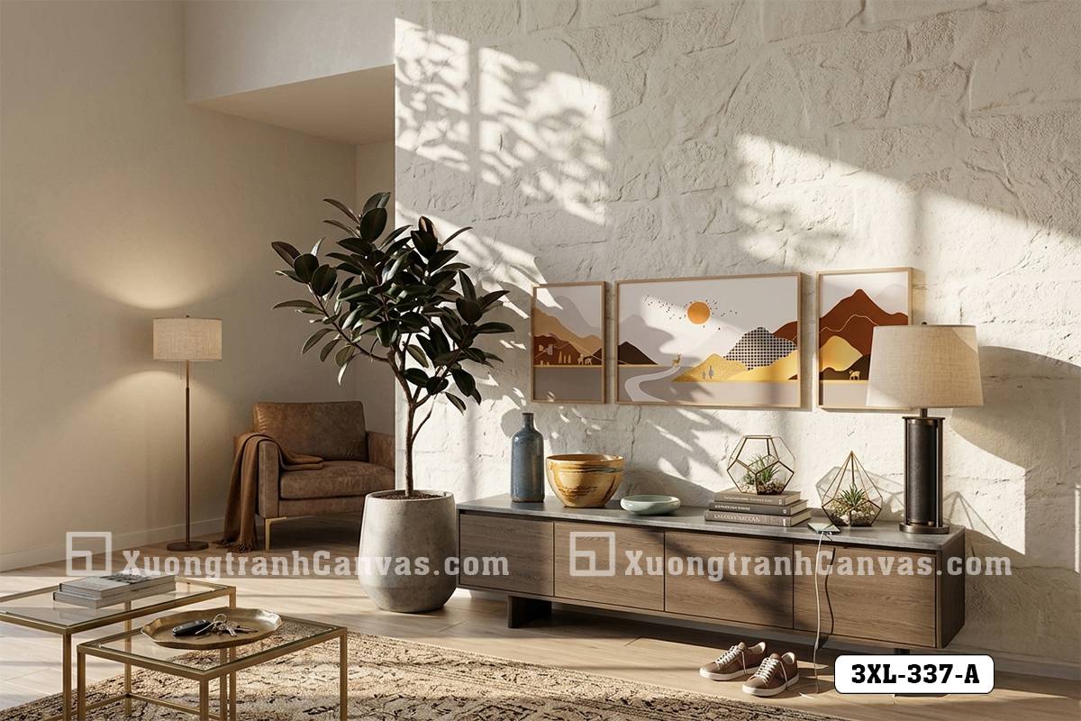 Tranh Canvas Nghệ Thuật Phong Cảnh Trừu Tượng Minimalist Tông Vàng Đất Hiện Đại Mã-3XL-337-A Tranh Canvas Nghệ Thuật Phong Cảnh Trừu Tượng Minimalist Tông Vàng Đất Hiện Đại