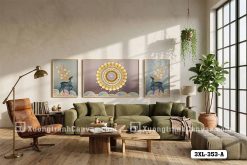 3XL 353 A Tranh Canvas Hươu Thần Và Mandala Tông Tím Vàng Sang Trọng Indochine m3