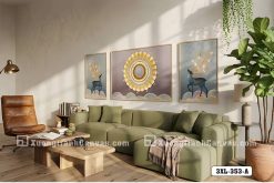 3XL 353 A Tranh Canvas Hươu Thần Và Mandala Tông Tím Vàng Sang Trọng Indochine m7