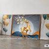 Tranh Canvas Hươu Vàng Lá Thu Trừu Tượng Tông Xanh Vàng Sang Trọng Mã-3XL-359-A 3XL 359 A Tranh Canvas Hươu Vàng Lá Thu Trừu Tượng Tông Xanh Vàng Sang Trọng m1