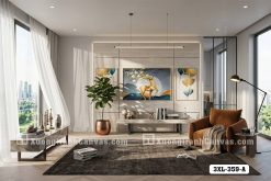 3XL 359 A Tranh Canvas Hươu Vàng Lá Thu Trừu Tượng Tông Xanh Vàng Sang Trọng m4