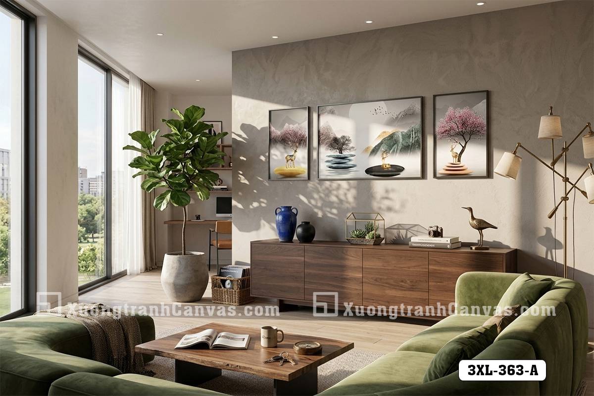 Tranh Canvas Sơn Thủy Hữu Tình Trừu Tượng Tông Xám Vàng Đẳng Cấp Hiện Đại Mã-3XL-363-A Tranh Canvas Sơn Thủy Hữu Tình Trừu Tượng Tông Xám Vàng Đẳng Cấp Hiện Đại