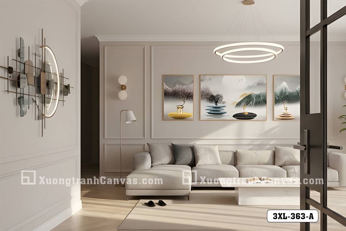 Tranh Canvas Sơn Thủy Hữu Tình Trừu Tượng Tông Xám Vàng Đẳng Cấp Hiện Đại Mã-3XL-363-A Tranh Canvas Sơn Thủy Hữu Tình Trừu Tượng Tông Xám Vàng Đẳng Cấp Hiện Đại