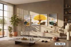 Tranh Canvas Cây Tùng Vàng Trừu Tượng Tông Xám Vàng Sang Trọng Mã-3XL-366-A 3XL 366 A Tranh Canvas Cây Tùng Vàng Trừu Tượng Tông Xám Vàng Sang Trọng m3