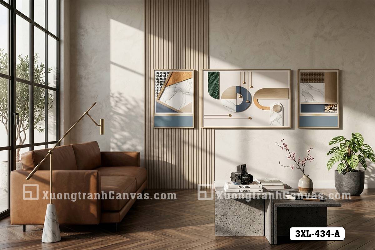 Tranh Canvas Hình Học Bauhaus Trừu Tượng Phối Màu Hiện Đại Trung Tính Mã-3XL-434-A Tranh Canvas Hình Học Bauhaus Trừu Tượng Phối Màu Hiện Đại Trung Tính