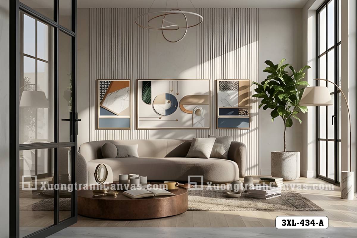 Tranh Canvas Hình Học Bauhaus Trừu Tượng Phối Màu Hiện Đại Trung Tính Mã-3XL-434-A Tranh Canvas Hình Học Bauhaus Trừu Tượng Phối Màu Hiện Đại Trung Tính