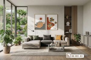 Tranh phong cảnh trừu tượng - Đánh thức không gian sống bằng hơi thở nghệ thuật đương đại đầy mê hoặc B2 001 B1 m3 tranh phong canh truu tuong goc nhin rong phong khach cao cap xuongtranhcanvas