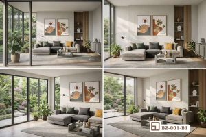Tranh phong cảnh trừu tượng - Đánh thức không gian sống bằng hơi thở nghệ thuật đương đại đầy mê hoặc B2 001 B1 m5 tranh phong canh truu tuong bo khung anh goc nhin da chieu xuongtranhcanvas