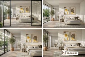 Tranh lá cây trừu tượng - Đánh thức không gian sống bằng hơi thở nghệ thuật đương đại đầy tinh tế và sang trọng bậc nhất. B2 008 B1 m5 tranh la cay truu tuong bo cuc da goc nhin can ho cao cap xuongtranhcanvas