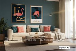 B2 017 A1 Tranh Canvas Chim Hồng Hạc Tông Xanh Teal Và Cam m2