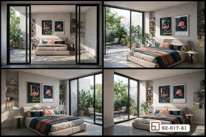 Tranh chim hồng hạc nhiệt đới quý phái - Biểu tượng của sự quyến rũ và thịnh vượng B2 017 A1 m5 tranh chim hong hac da goc nhin khong gian noi that cao cap tinh te xuongtranhcanvas