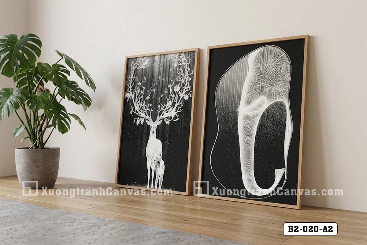 Tranh Canvas Hươu Trắng Nghệ Thuật X-Ray Tông Đen Xám Sang Trọng Mã-B2-020-A2 Tranh Canvas Hươu Trắng Nghệ Thuật X-Ray Tông Đen Xám Sang Trọng