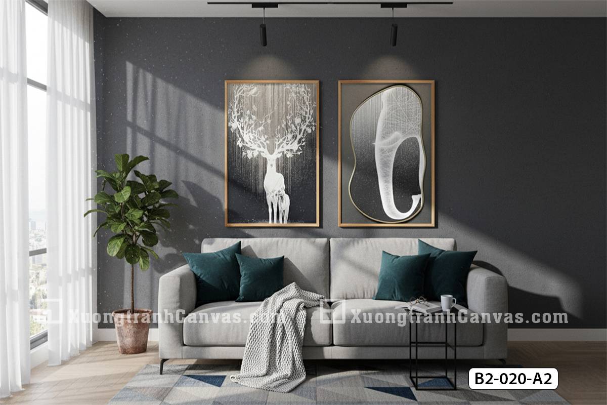 Tranh Canvas Hươu Trắng Nghệ Thuật X-Ray Tông Đen Xám Sang Trọng Mã-B2-020-A2 Tranh Canvas Hươu Trắng Nghệ Thuật X-Ray Tông Đen Xám Sang Trọng