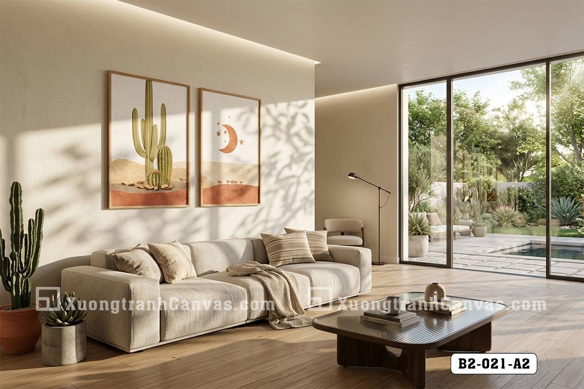 Tranh Canvas Sa Mạc Tông Cam Đất Boho Trang Trí Nội Thất Mã-B2-021-A2 Tranh Canvas Sa Mạc Tông Cam Đất Boho Trang Trí Nội Thất