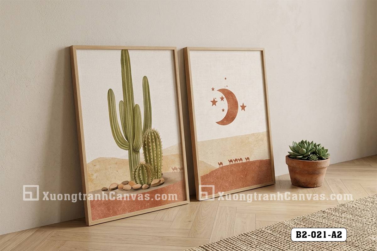 Tranh Canvas Sa Mạc Tông Cam Đất Boho Trang Trí Nội Thất Mã-B2-021-A2 Tranh Canvas Sa Mạc Tông Cam Đất Boho Trang Trí Nội Thất