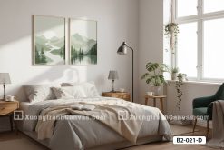 Tranh Canvas Núi Rừng Xanh Lá Mã-B2-021-D1 <p><strong><em>Tranh canvas núi rừng xanh</em></strong> là giải pháp <u>thanh lọc thị giác</u> hoàn hảo cho không gian nghỉ ngơi. Với <span style="color: #4f7942;">sắc xanh Sage</span> thời thượng kết hợp cùng <strong>hình khối núi non</strong> vững chãi, bộ tác phẩm tạo nên một <u>không gian thiền định</u>, giúp bạn <em>giải tỏa mọi căng thẳng</em> và tận hưởng giấc ngủ <strong>sâu và trọn vẹn</strong> hơn.</p> B2 021 D1 Tranh Canvas Núi Rừng Xanh Lá m2