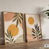 B2 024 D1 Tranh Canvas Boho Nhật Hiện Đại Nghệ Thuật Hình Khối Mặt Trời Cam Đất m1