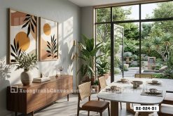 B2 024 D1 Tranh Canvas Boho Nhật Hiện Đại Nghệ Thuật Hình Khối Mặt Trời Cam Đất m3
