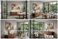 B2 024 D1 Tranh Canvas Boho Nhật Hiện Đại Nghệ Thuật Hình Khối Mặt Trời Cam Đất m5