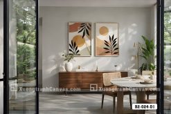 B2 024 D1 Tranh Canvas Boho Nhật Hiện Đại Nghệ Thuật Hình Khối Mặt Trời Cam Đất m7