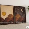 B2 026 D1 Tranh Canvas Gỗ Khắc Nổi Trừu Tượng Mặt Trăng Mặt Trời Tông Nâu Trầm m1