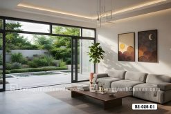 B2 026 D1 Tranh Canvas Gỗ Khắc Nổi Trừu Tượng Mặt Trăng Mặt Trời Tông Nâu Trầm m6