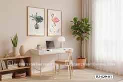 B2 029 A1 Tranh Canvas Chim Hồng Hạc Tông Hồng Xanh m2