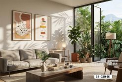B2 029 D1 Tranh Canvas Terrazzo Trừu Tượng Tông Cam Đất Hiện Đại m3