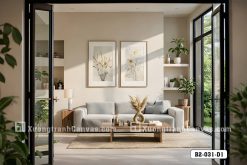 B2 031 D1 Tranh Canvas Hoa Cỏ Khô Tông Trắng Kem m7