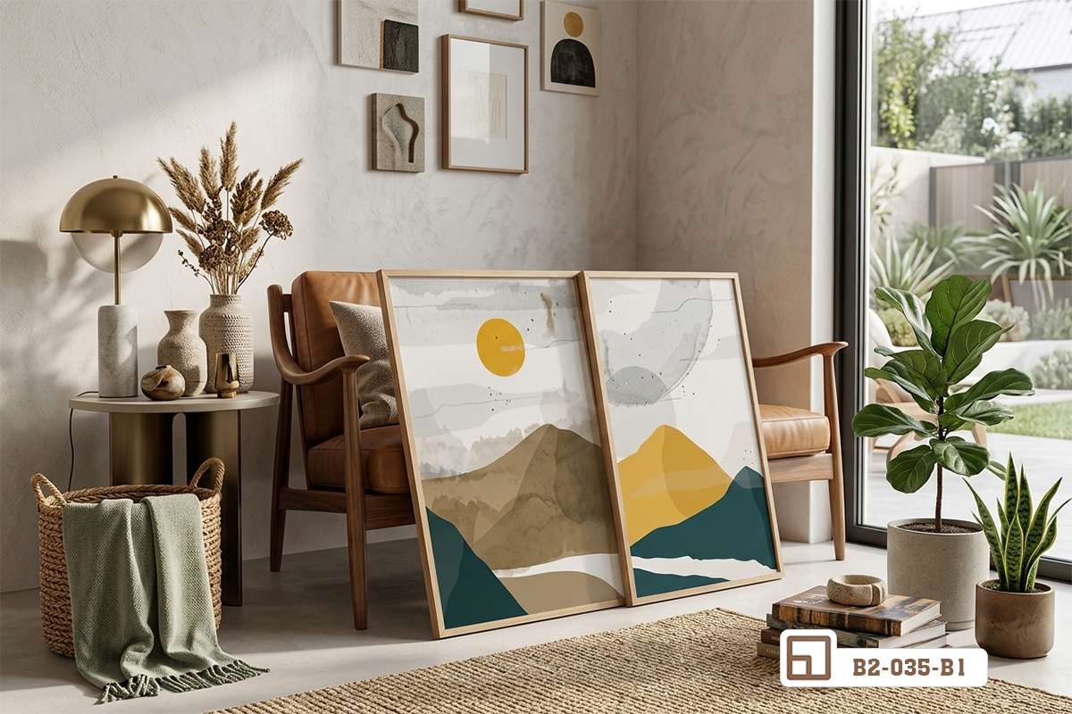 Tranh đồi núi hoàng hôn - Bản giao hưởng thiên nhiên hùng vĩ đầy thơ mộng B2 035 B1 m1 tranh doi nui hoang hon dung san phong khach sang trong