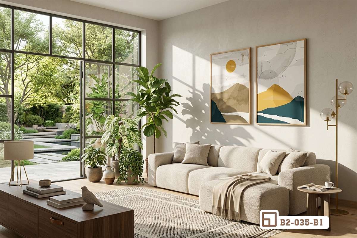 Tranh đồi núi hoàng hôn - Bản giao hưởng thiên nhiên hùng vĩ đầy thơ mộng B2 035 B1 m3 tranh doi nui hoang hon trang tri phong khach huong san vuon
