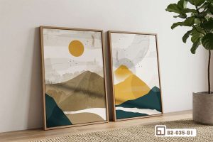 Tranh đồi núi hoàng hôn - Bản giao hưởng thiên nhiên hùng vĩ đầy thơ mộng B2 035 B1 m4 tranh doi nui hoang hon khung go tinh te dua tuong phong khach xuongtranhcanvas
