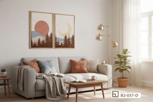 Tranh rừng thông hoàng hôn - Bản tình ca lãng mạn giữa đại ngàn sâu thẳm B2 037 D1 m6 bo tranh rung thong hoang hon phong khach can ho cao cap xuongtranhcanvas