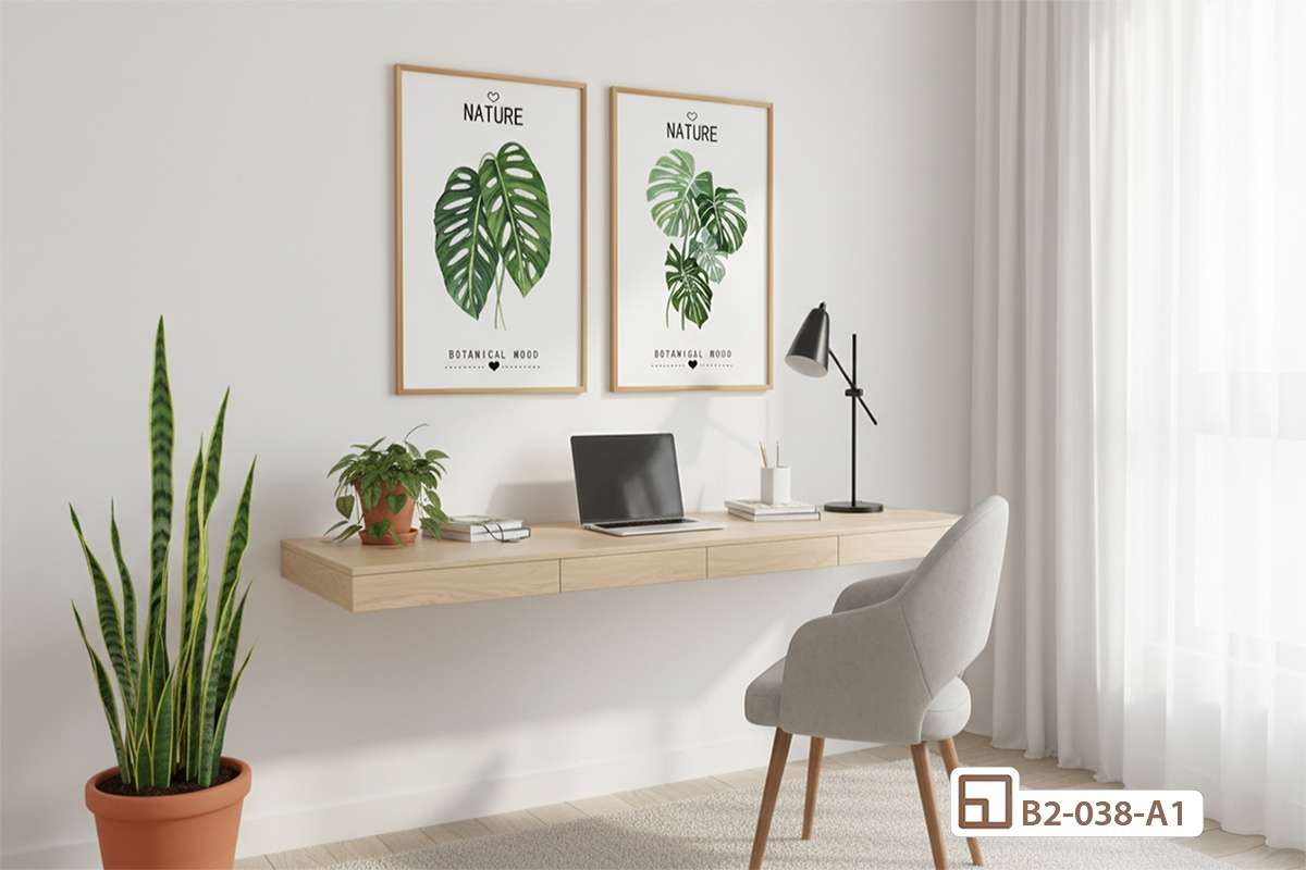 Tranh lá cây nhiệt đới - Hơi thở thiên nhiên xanh mát đánh thức mọi giác quan B2 038 A1 m6 tranh la cay nhiet doi kho lon treo tuong phong lam viec toi gian