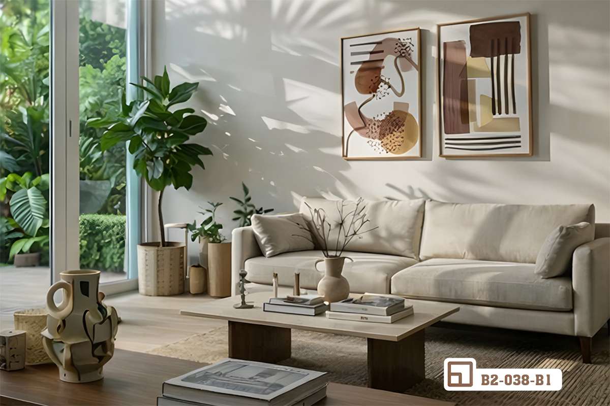 Tranh trừu tượng hiện đại - Khởi nguồn cảm hứng nghệ thuật đầy mê hoặc B2 038 B1 m8 tranh truu tuong hien dai khong gian phong khach biet thu vuon