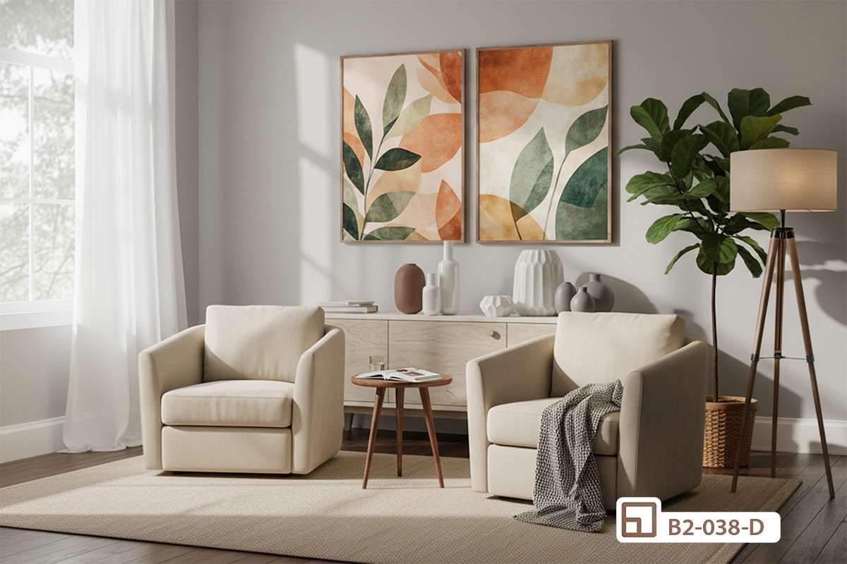 Tranh lá cây tối giản - Điểm nhấn tinh tế cho không gian sống hiện đại B2 038 D1 m6 tranh la cay toi gian treo tuong phong khach ket hop ghe sofa em ai