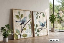 B2 041 D1 Tranh Canvas Chim Đậu Cành Cây Tông Xanh Mint Pastel m1